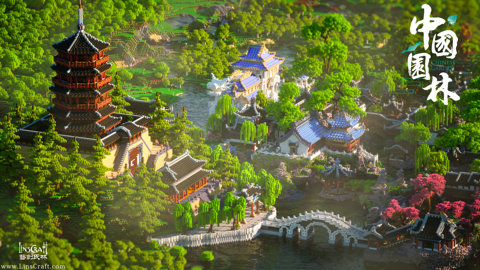 Wallpaper : Minecraft, Chinese garden, LinsCraft, Chinese architecture ...