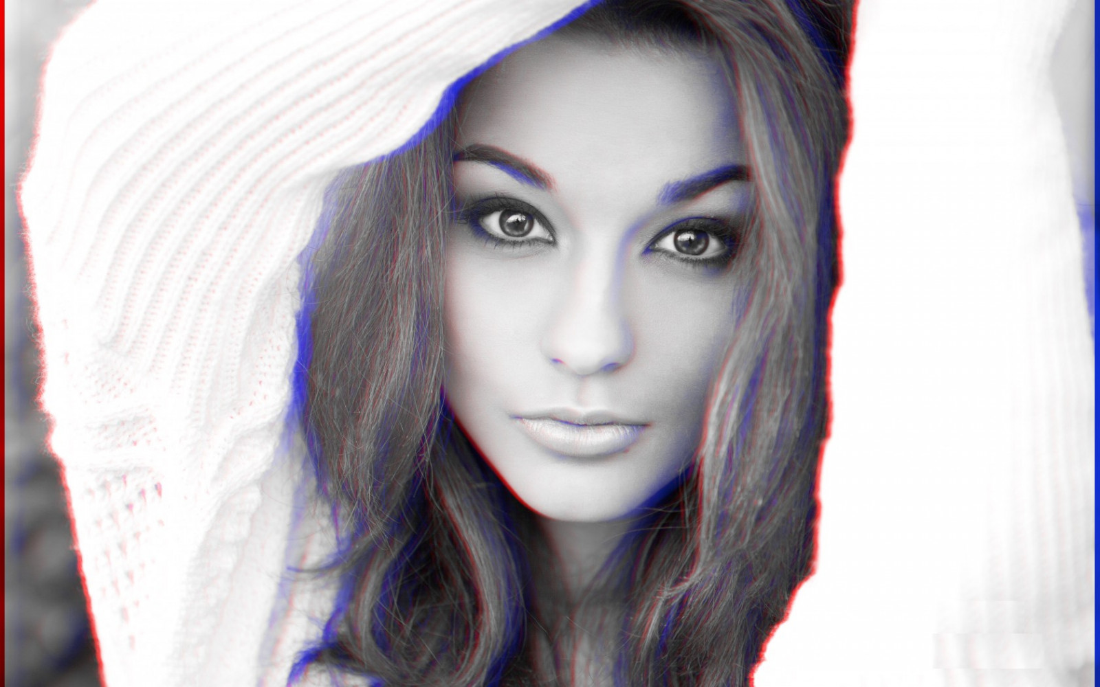 tvář, ženy, model, dlouhé vlasy, 3D, fotografování, modrý, černé vlasy, móda, vlasy, kůže, hlava, anaglyph 3D, barva, krása, oko, ret, účes, 1680x1050 px, portrétní fotografie, focení, hnědé vlasy, barvení vlasů, orgán