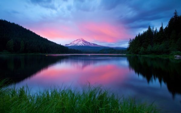 lake, water table, grass, mountains, distance