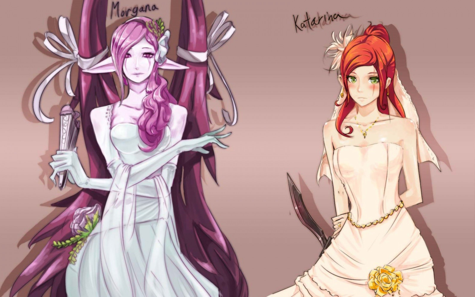 ilustrace, anime, League of Legends, Morgana League of Legends, kreslená pohádka, Katarina du Couteau, mangaka, kostýmy