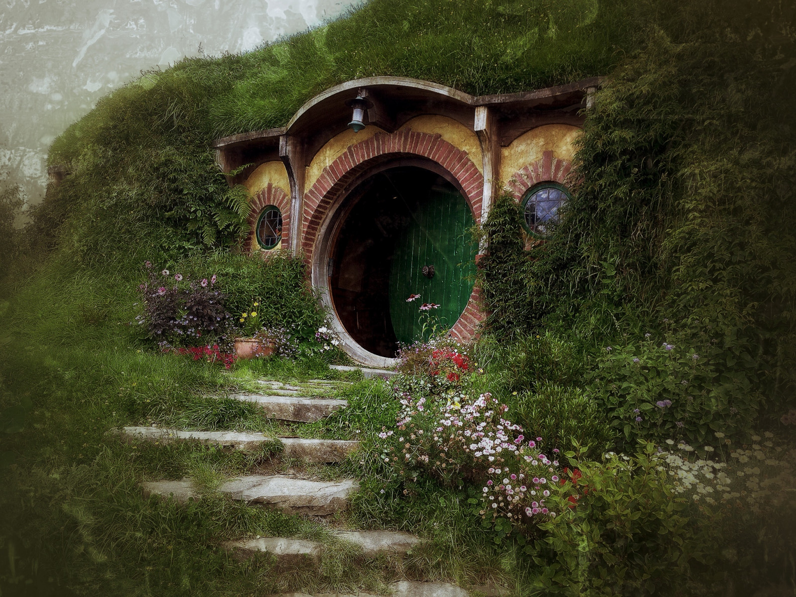 krajina, tráva, zelená, textura, oblouk, tunel, Hobbiton, strom, simplysuperb, Nádherný, Snapseed, Hobit, iphone5c