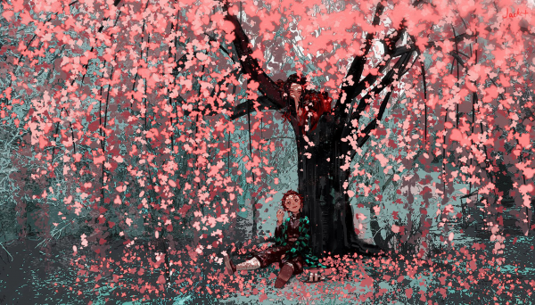 anime,artwork,sakura tree,Kimetsu no Yaiba,Tanjiro Kamado,Kamado Tanjir