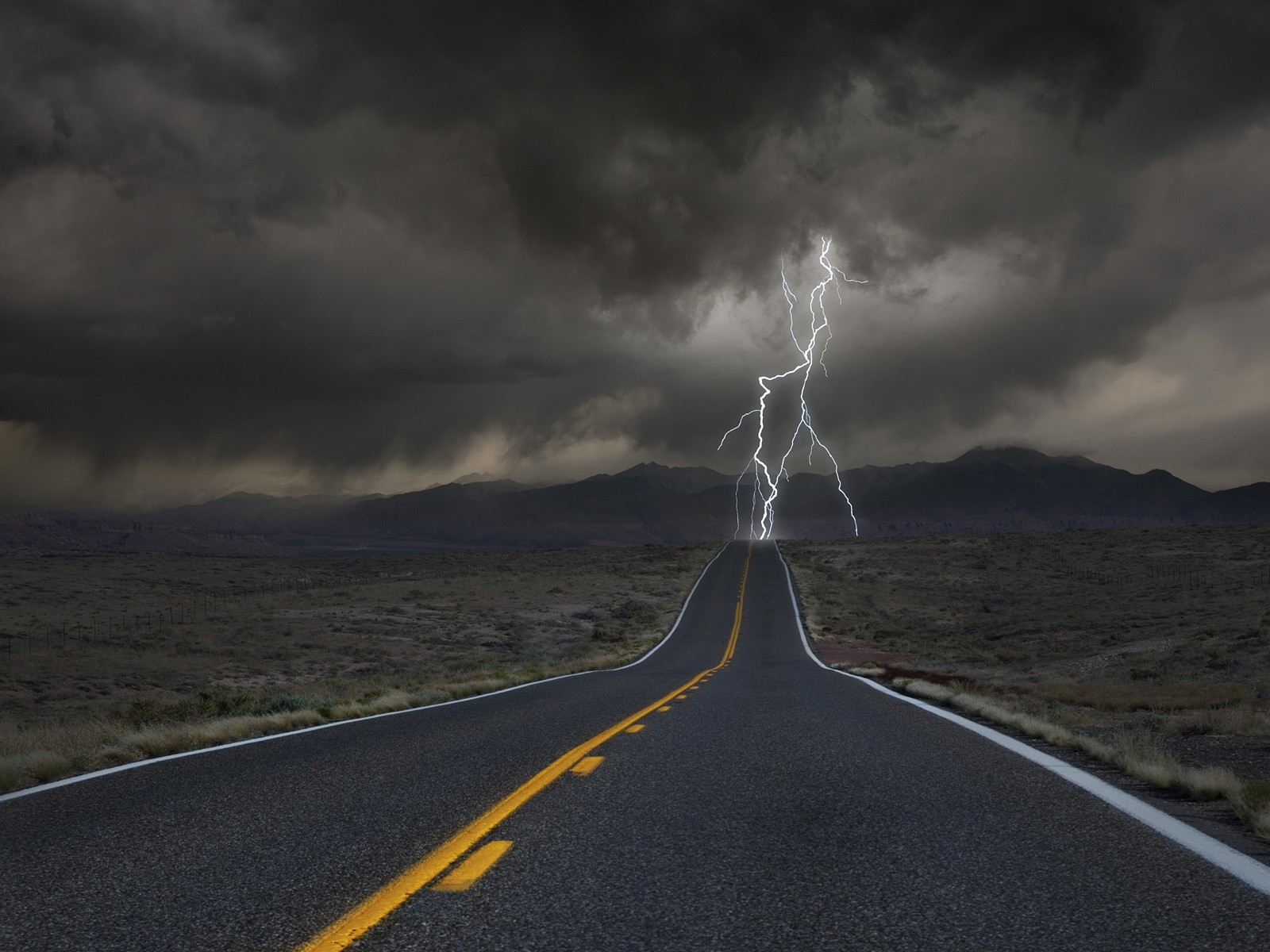 vej, lyn, storm, ørken, vind, horisont, asfalt, Sky, vejr