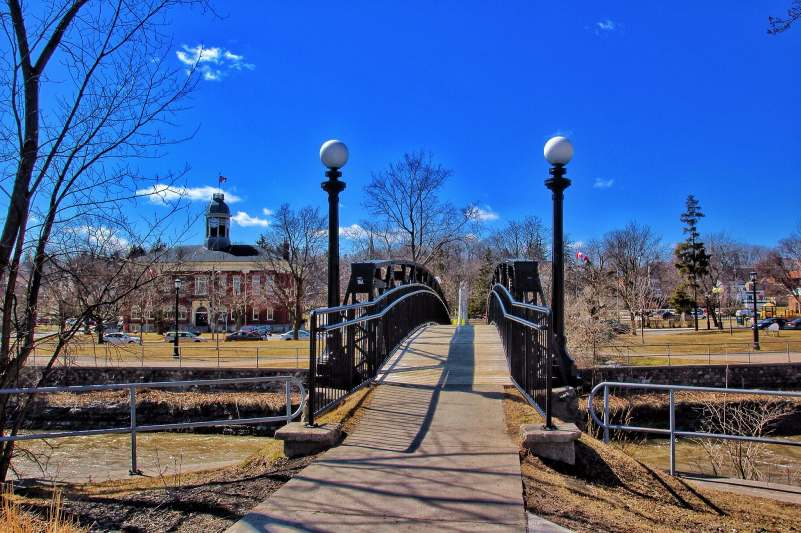 Fondos de pantalla parque, condado, calle, viajar, puente, azul, invierno, ligero, sombra