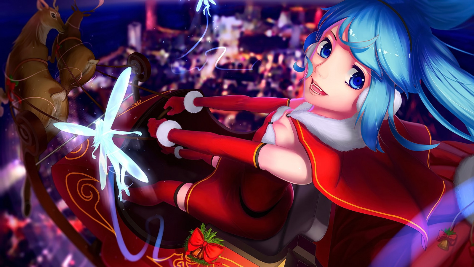 Jelen, anime, anime dívky, Vocaloid, Hatsune Miku, Vánoce, komiks, sáně, Snímek obrazovky, počítač tapeta