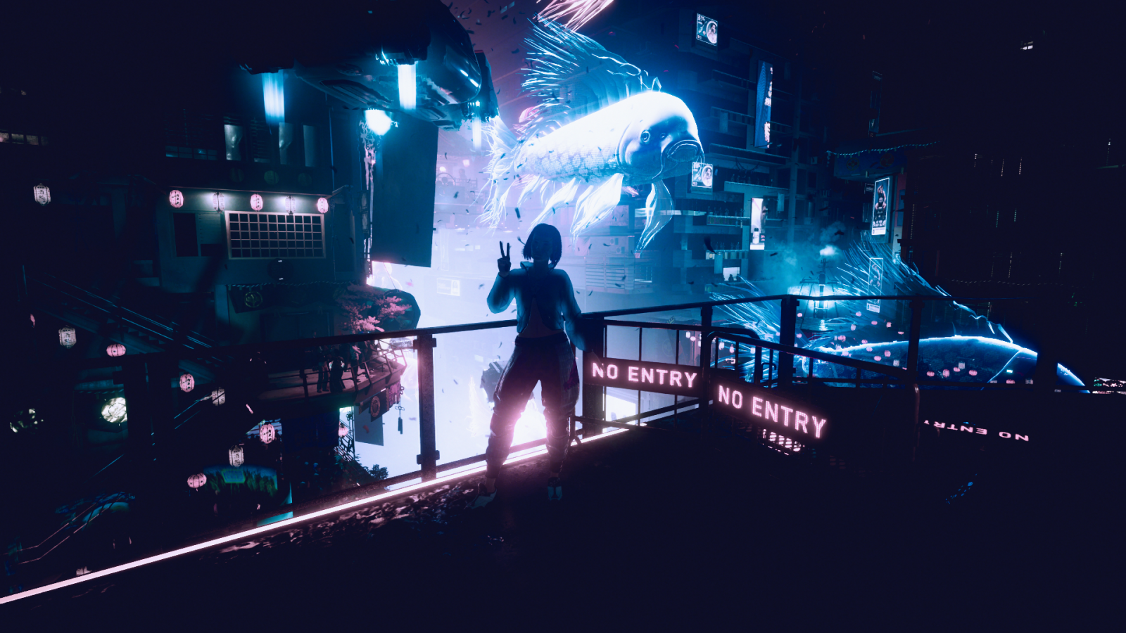 Cyberpunk 2077, cyberpunk, koi fish, futuristické město