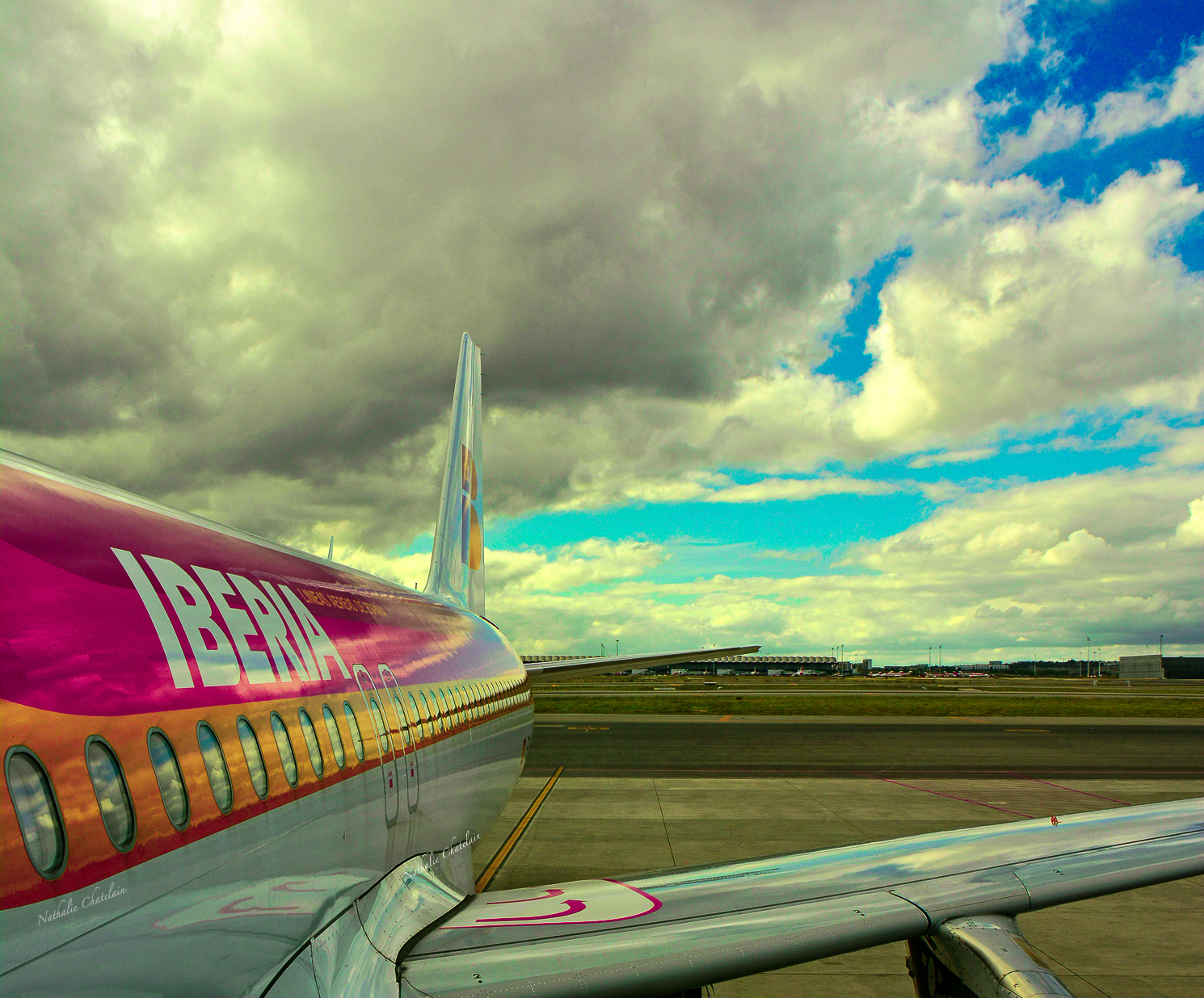 nebe, mraky, letadlo, letiště, Nikon, ciel, mraky, avion, iberia, Aeroport