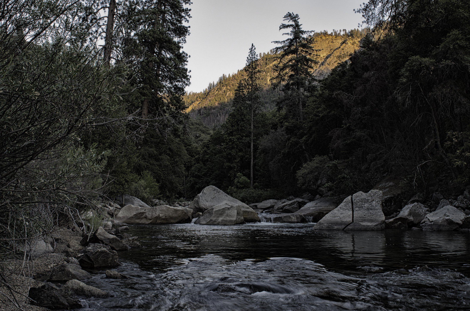 Wallpaper park, trees, USA, mountains, west, river, evening, us