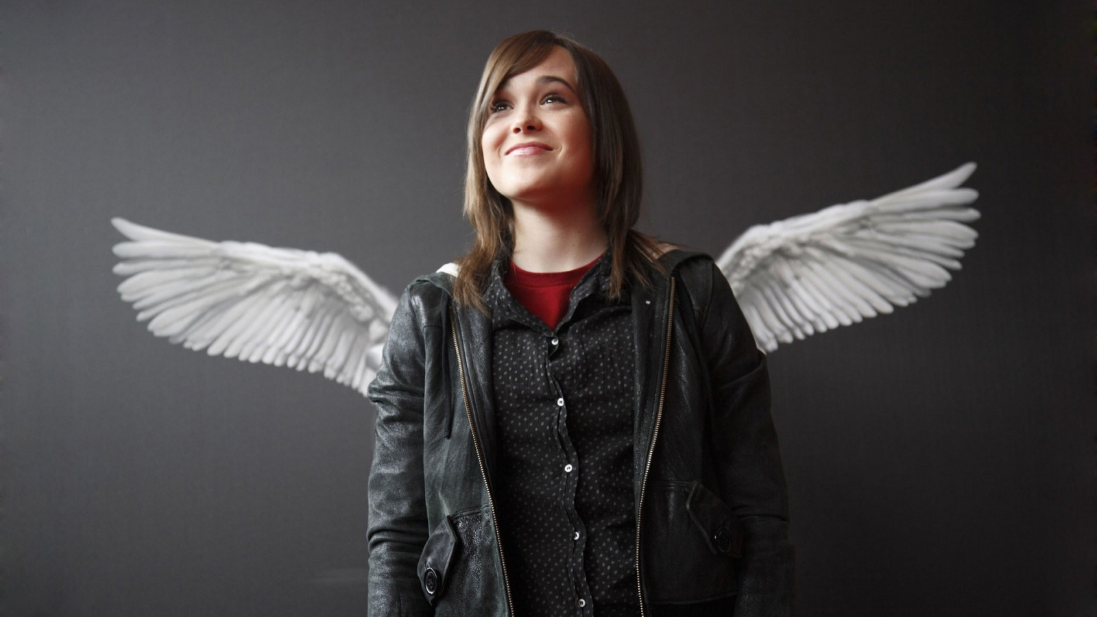 ženy, model, křídla, herečka, usmívající se, móda, kůže, jaro, Ellen Page, oblečení, focení