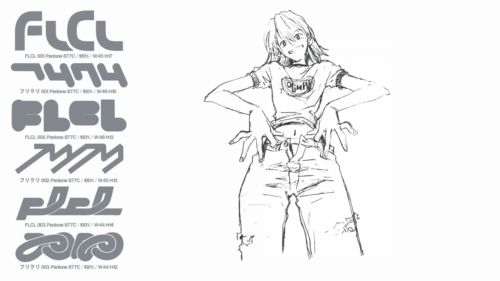 výkres, ilustrace, umělecká díla, kresba tužkou, kreslená pohádka, FLCL, Haruhara Haruko, skica, Černý a bílý, font, postava výkres