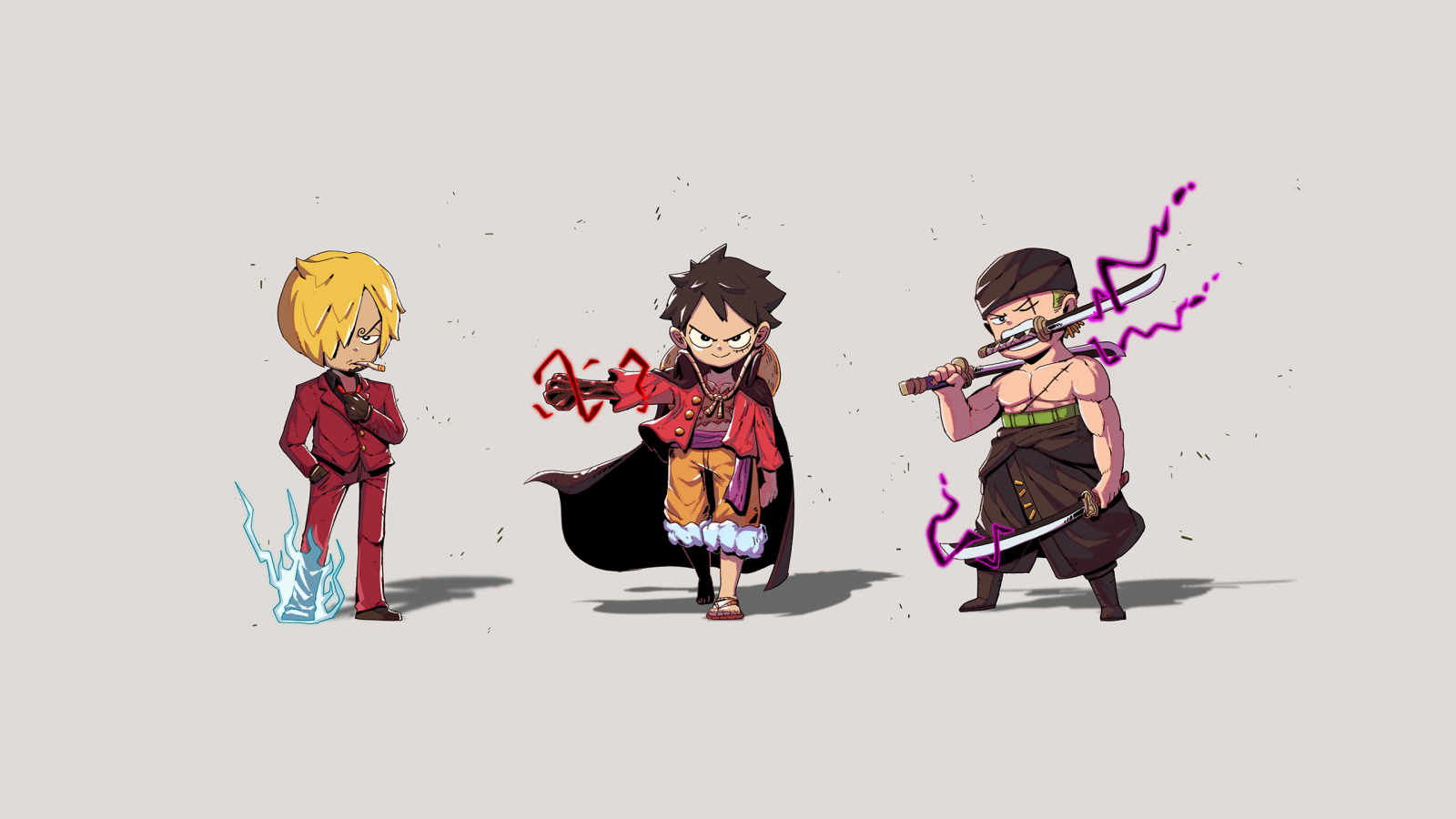 Wallpaper One Piece, Monkey D Luffy, Roronoa Zoro, Sanji, Straw Hat Pirates, fan art 2560x1440