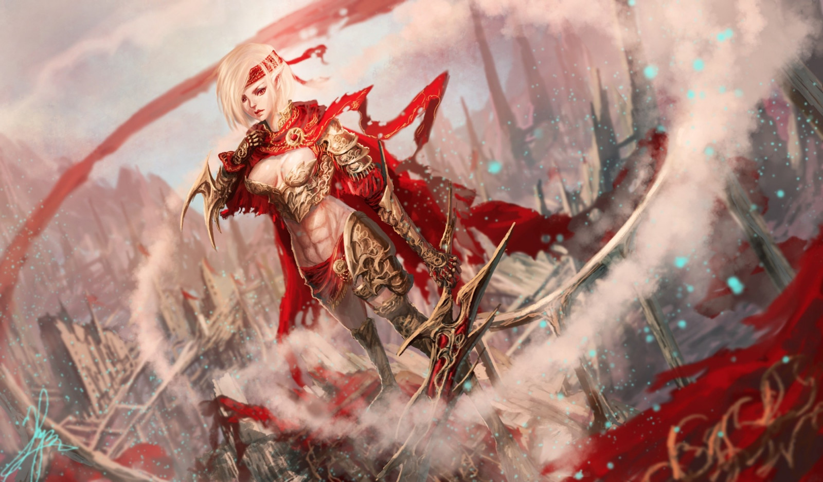 fantasy umění, anime, Červené, bojovník, mytologie, Snímek obrazovky, fiktivní postava