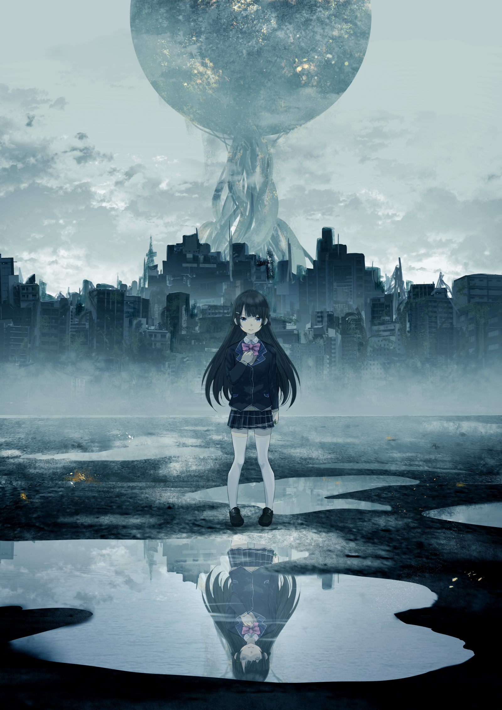 anime dievčatá, anime, digital art, odraz, Misaki Nonaka