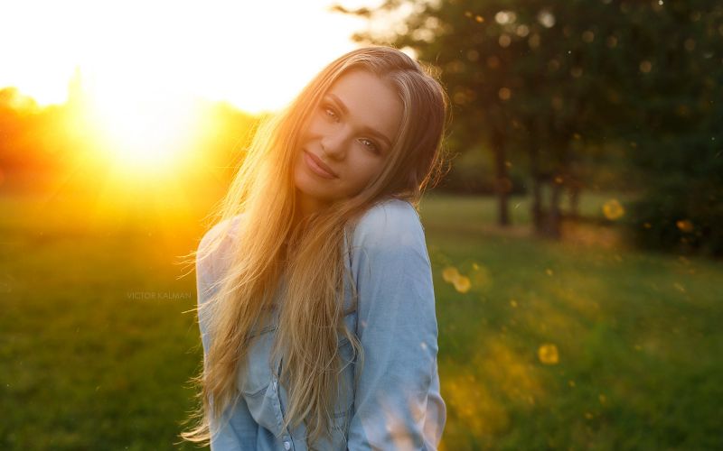 ženy, model, portrét, blondýnka, slunečnímu záření, západ slunce ženy, model, portrét, blondýnka, slunečnímu záření, západ slunce