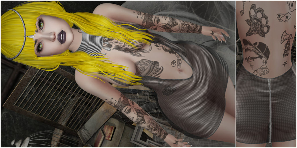 redmint, appliers, aviglam, sort, blasfemiske, dalyadress, evoletlipstick, mode, kvinde, groupgifts, lepunk, makeup, mesh, ny, andet liv, stil, suicidegurls, sluge, gul, SL, 2life, virtualworld, pige, øjne, Øjenvipper, læbestift, kjole, hår, tatovering, krave, medaljon