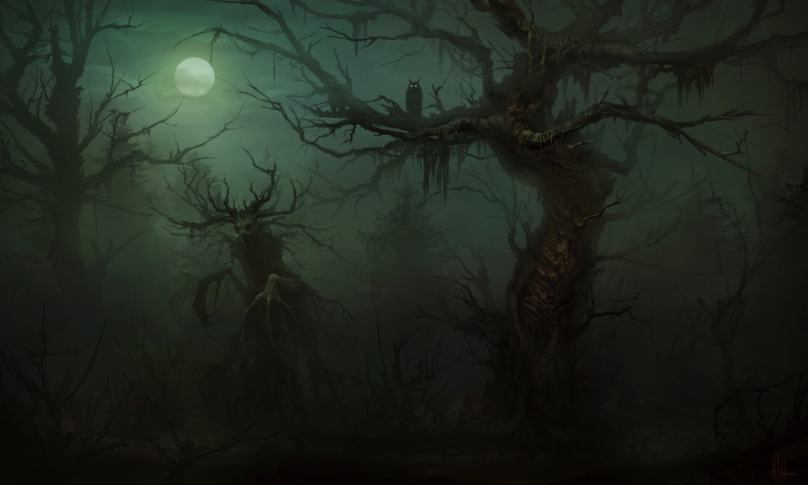 Wallpaper Yuri Hill Horror Forest Moon Moonlight Dark 1920x1152 