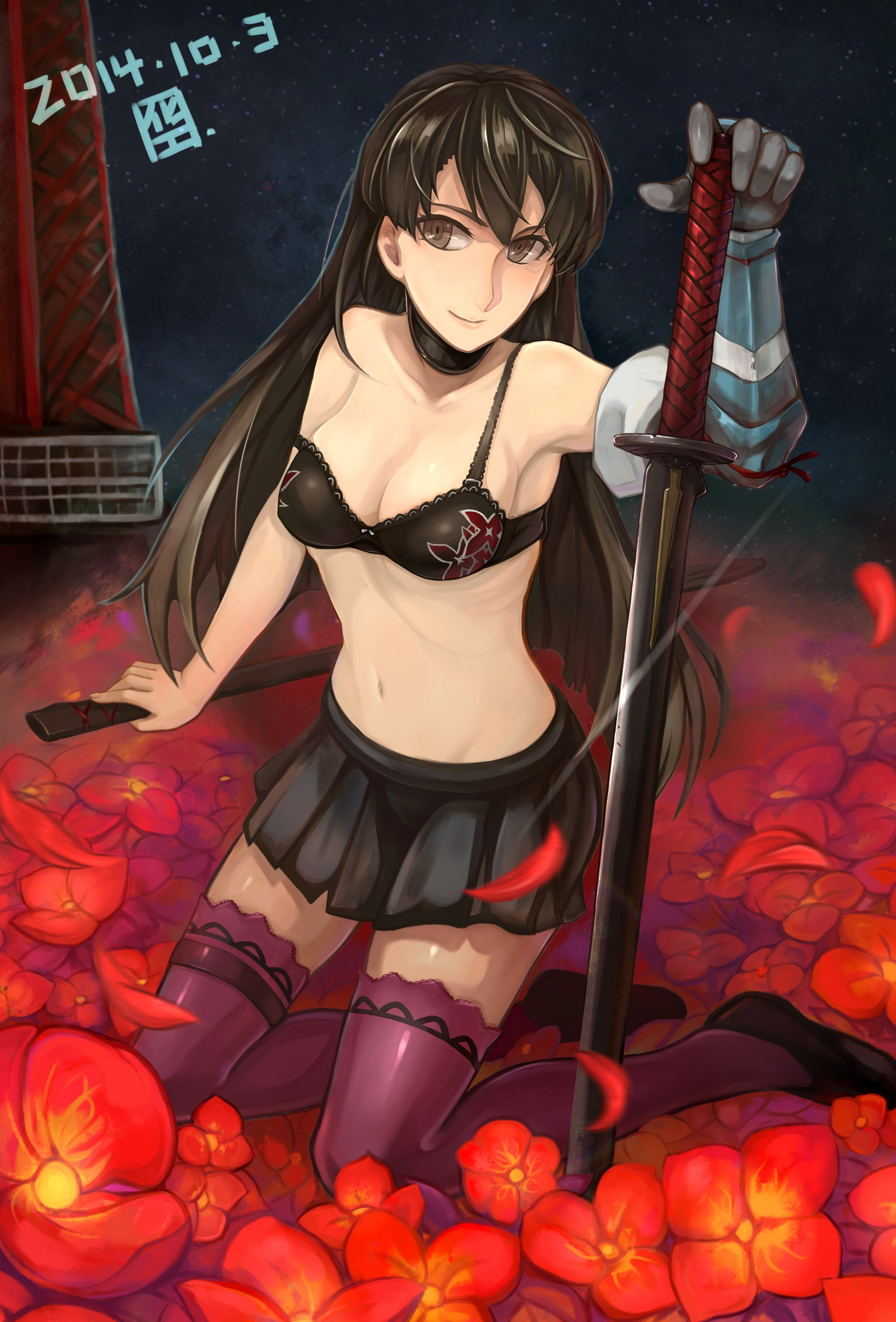 květiny, dlouhé vlasy, anime, anime dívky, kreslená pohádka, meč, open shirt, komiks, Osoba, beletrie