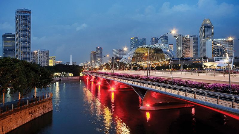 oraș, peisaj urban, noapte, Singapur, reflecţie, orizont oraș, peisaj urban, noapte, Singapur, reflecţie, orizont