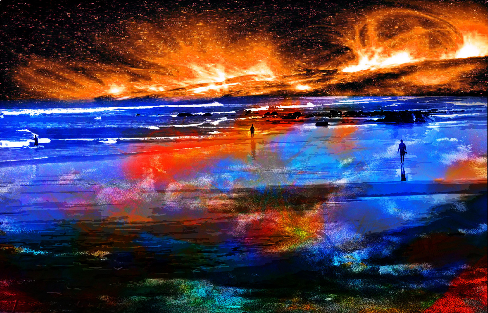 การสะท้อน, น้ำ, ท้องฟ้า, ปรากฏการณ์ทางธรณีวิทยา, บรรยากาศ, ปรากฏการณ์, จิตรกรรม, โลก, กลางคืน, วอลล์เปเปอร์คอมพิวเตอร์, ศิลปะสมัยใหม่, ภาพวาดสีอะคิลิก, เทคนิคพิเศษ, ขอบฟ้า, ตอนเย็น, พื้นที่, แนวนอน