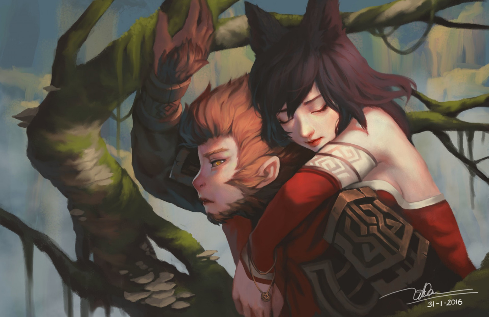 ilustrace, anime, League of Legends, Ahri League of Legends, Wukong, Ahri, komiks, Snímek obrazovky, komiks