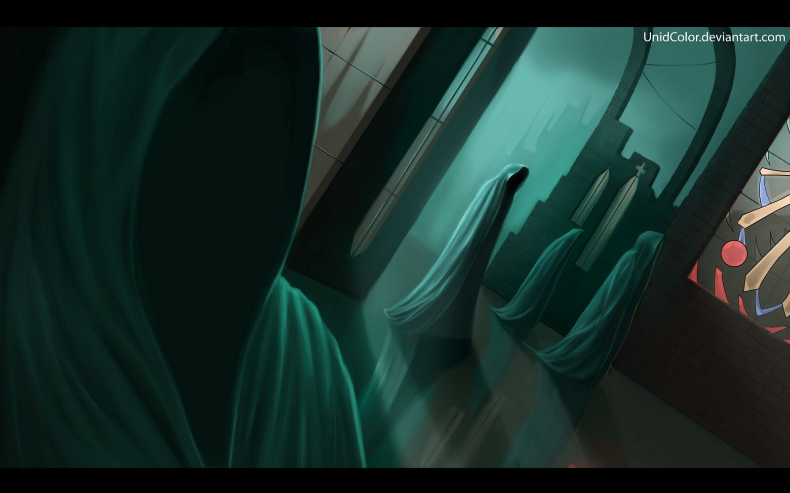 1920x1200 px, oblouky, umělecká díla, Cihlový, beletrie, sklenka, s kapucí, hábit, Věda, potřísněný, stěna