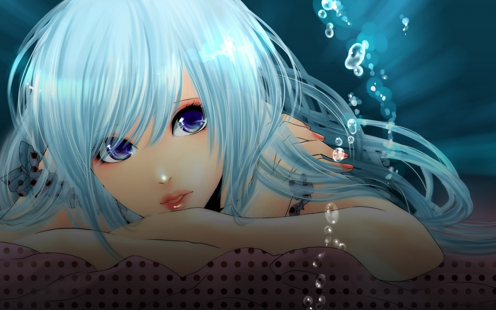 Wallpaper girl, blue, water, bubbles, tenderness 1920x1200 goodfon