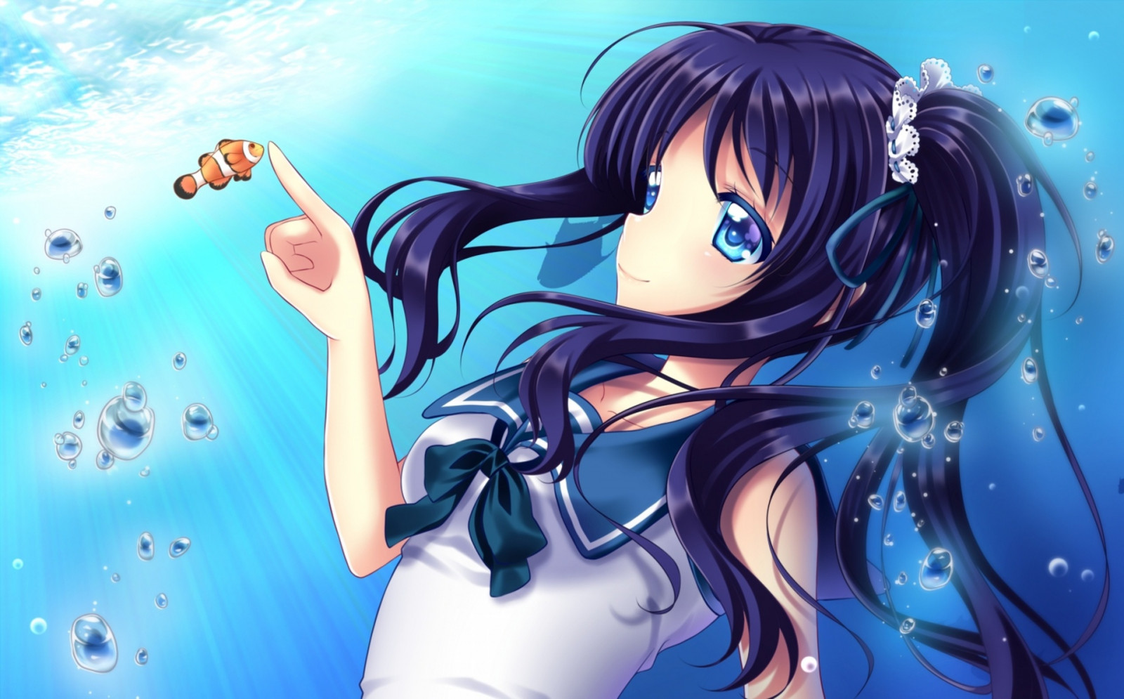 Wallpaper : clownfish, fish, animals, underwater, anime girls, blue ...