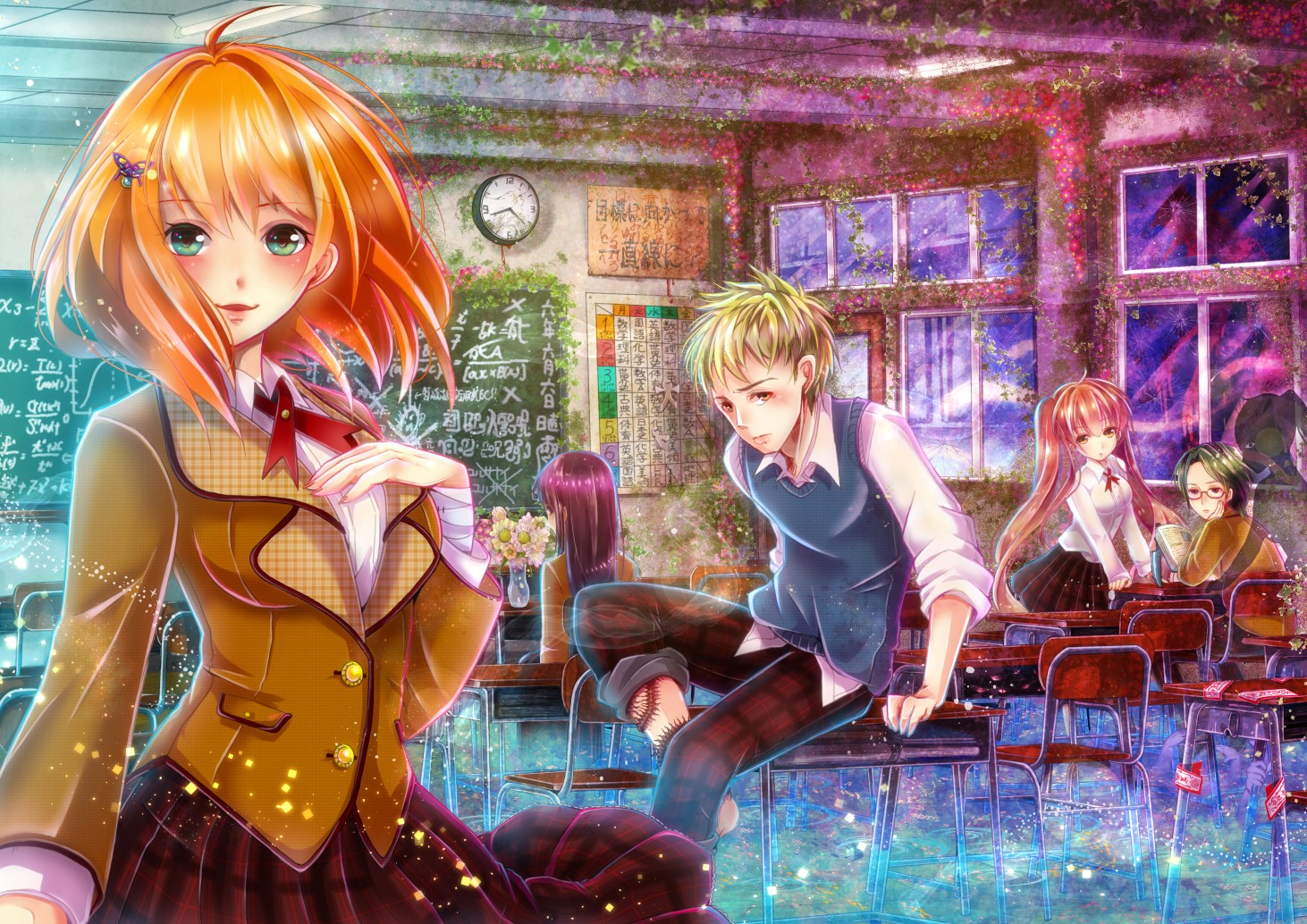 Anime, Anime Mädchen, Schuluniform, Originalzeichen, Klassenzimmer, Bildschirmfoto, Musiktheater