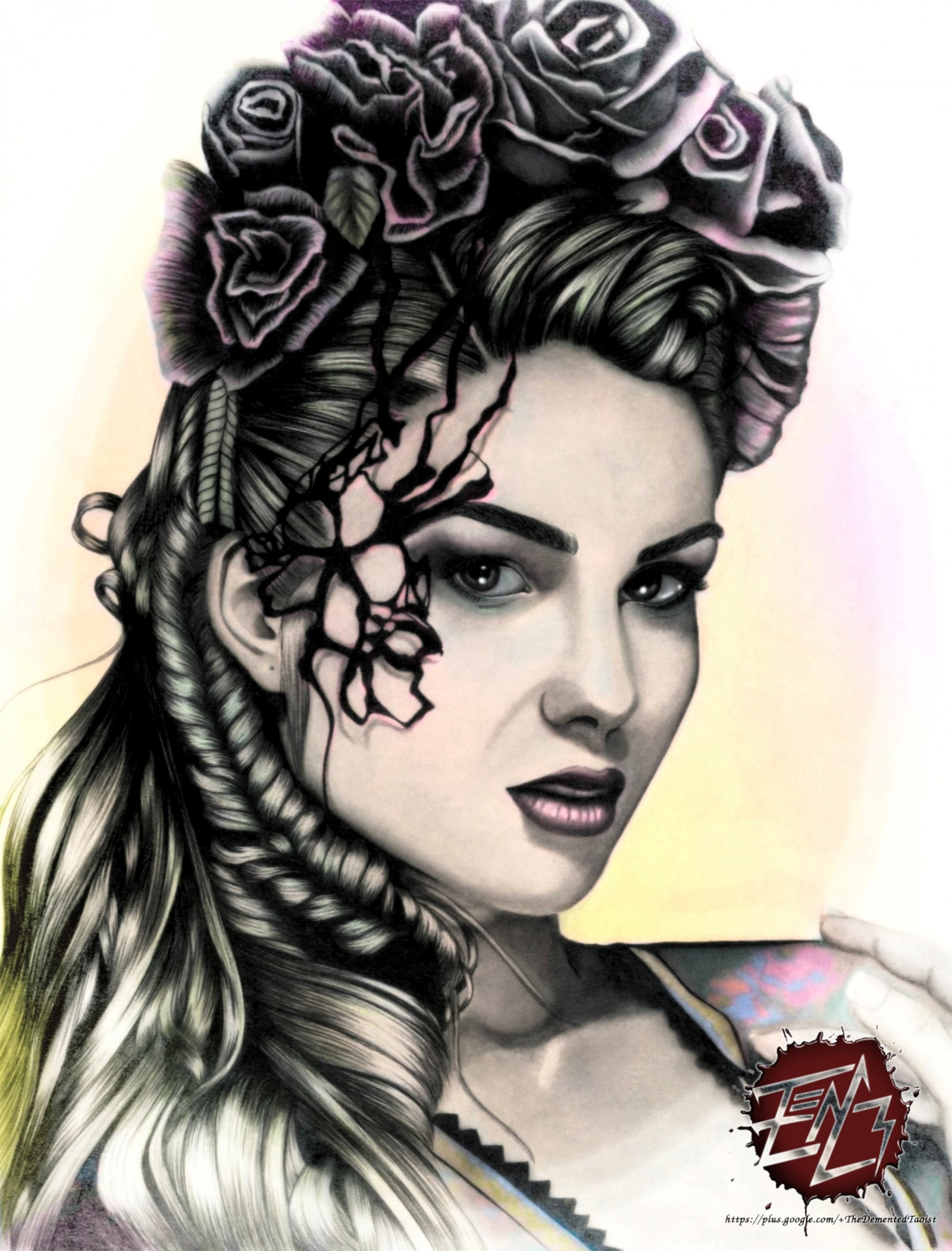 disegno, illustrazione, arte digitale, modello, ritratto, visualizzazione verticale, opera d'arte, modello, Stile retrò, annata, Art ibrida, opera tradizionale, geisha, donna, acconciatura, schizzo