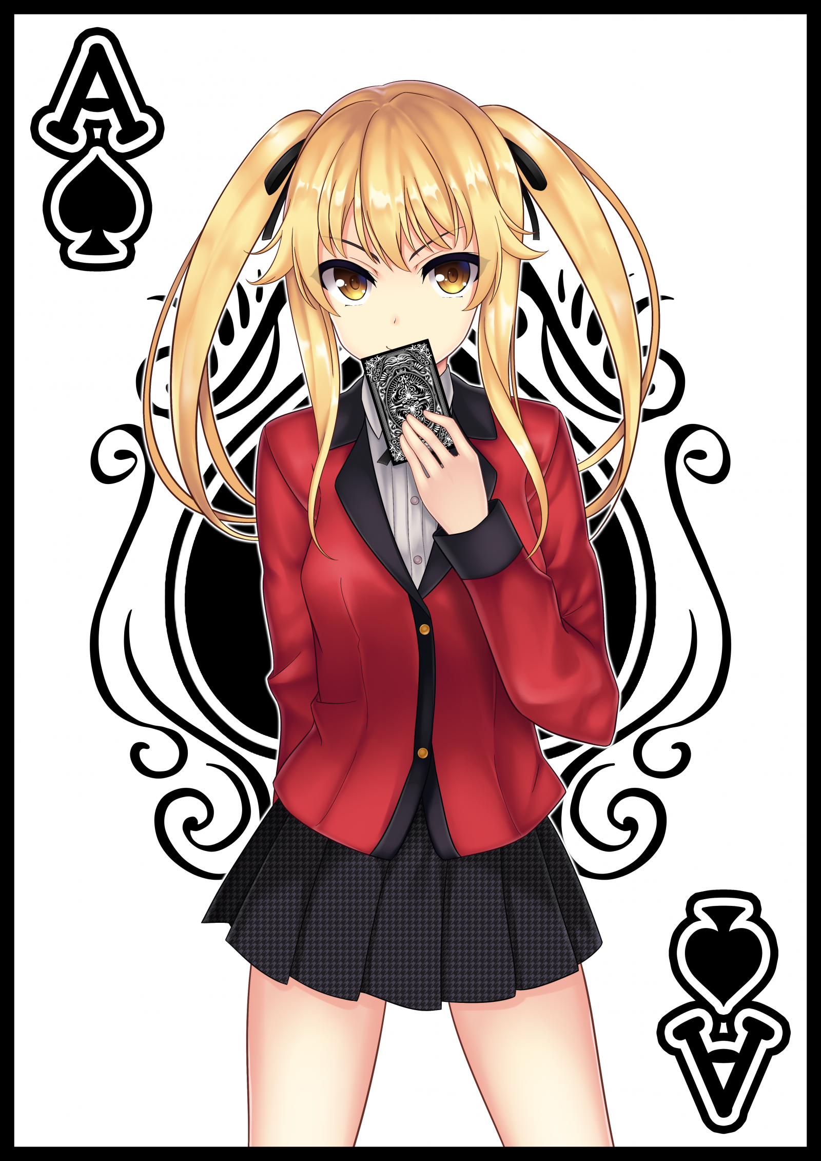 anime, anime girls, Kakegurui, Saotome Meari, twintails, bionda, assolo, opera d'arte, arte digitale, fan art