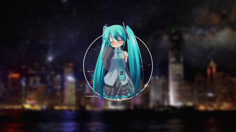 ciudad, noche, Anime, Chicas anime, pelo azul, reflexión ciudad, noche, Anime, Chicas anime, pelo azul, reflexión
