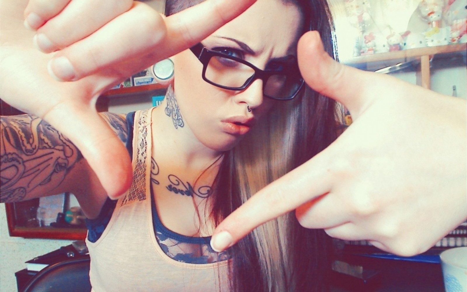 1680x1050 px, brunetele, fete, ochelari, nas, găurit, tatuaje, cu, femei