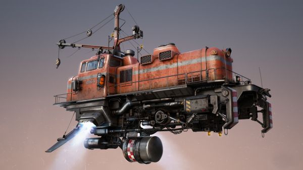 simple background, vehicle, drawing, digital art, steampunk, technology