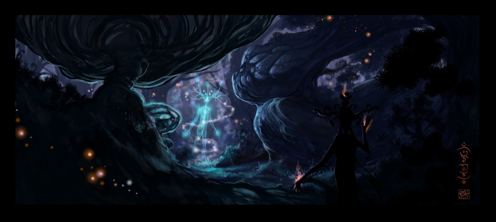 1920x861 px, 디지털 아트, 판타지 아트, 숲, 주정