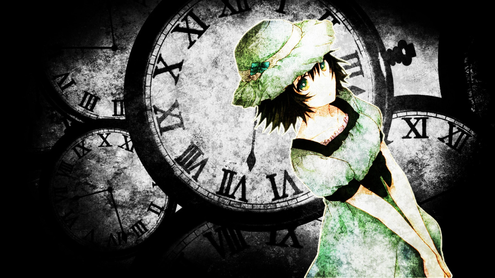 negru, anime, fete anime, fotografie, verde, Steins Gate, Shiina Mayuri, ARTĂ, ușoară, culoare, întuneric