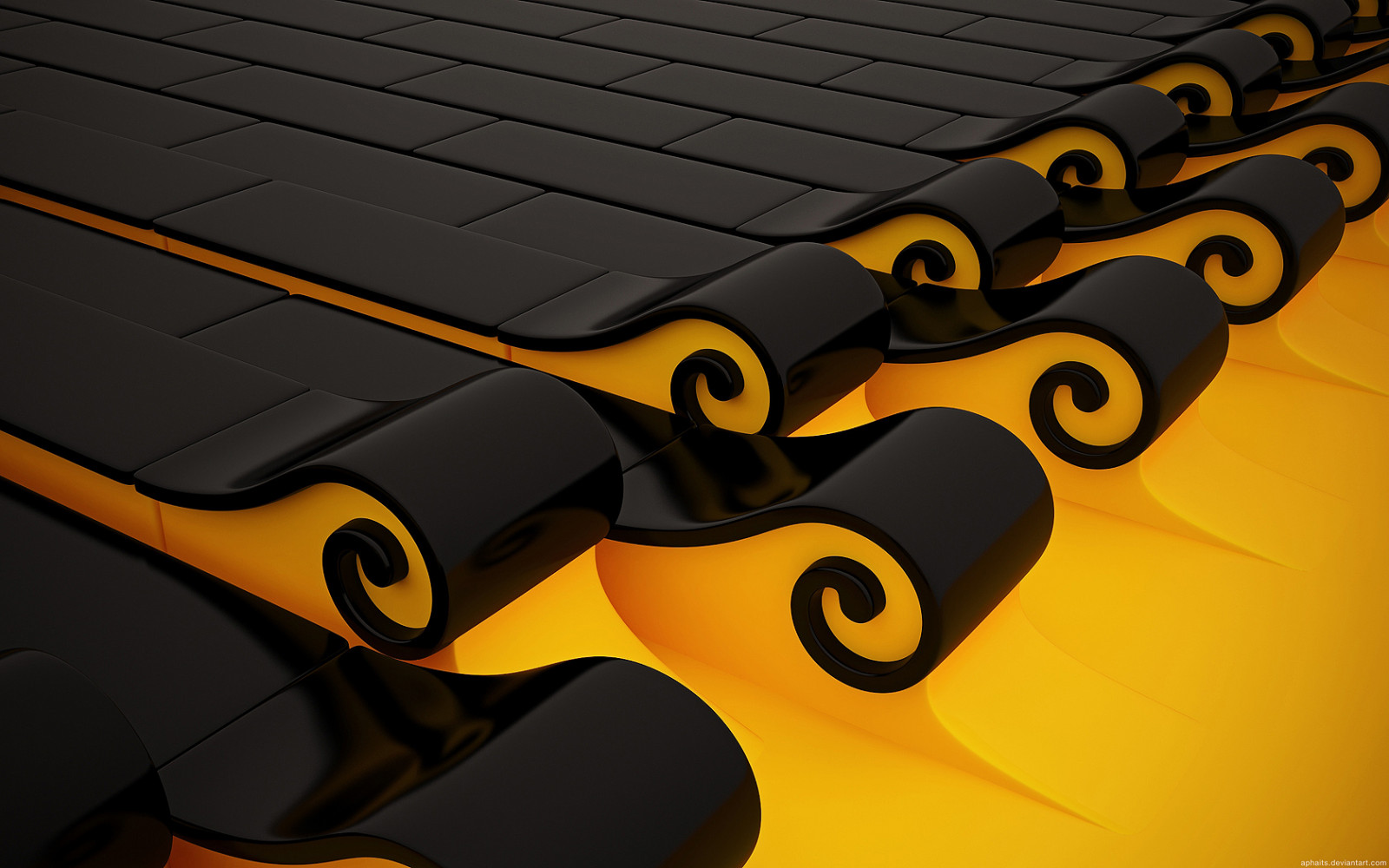 seni digital, 3D, kuning, abstrak