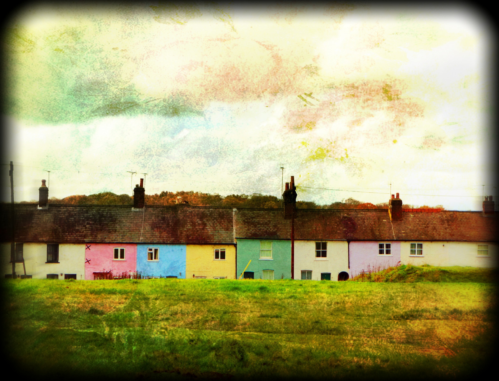 park, textury, chalupy, řadový, ewahb