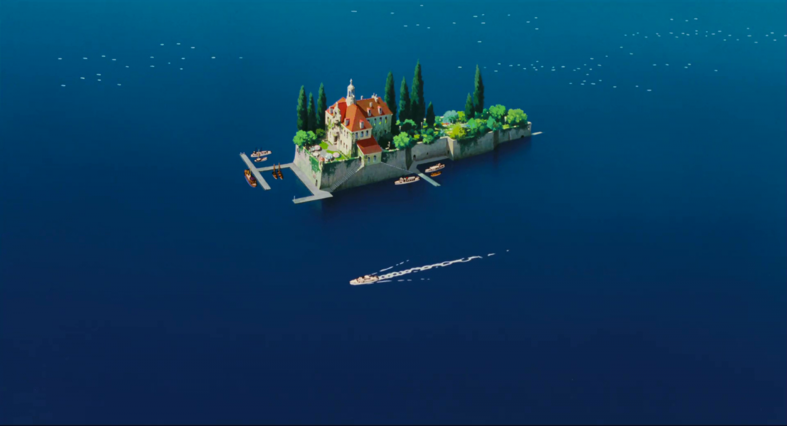 krajina, loď, moře, anime, voda, vozidlo, Dům, hrad, ostrov, Studio Ghibli, sídla, Porco Rosso, oceán, Snímek obrazovky, Atmosféra Země