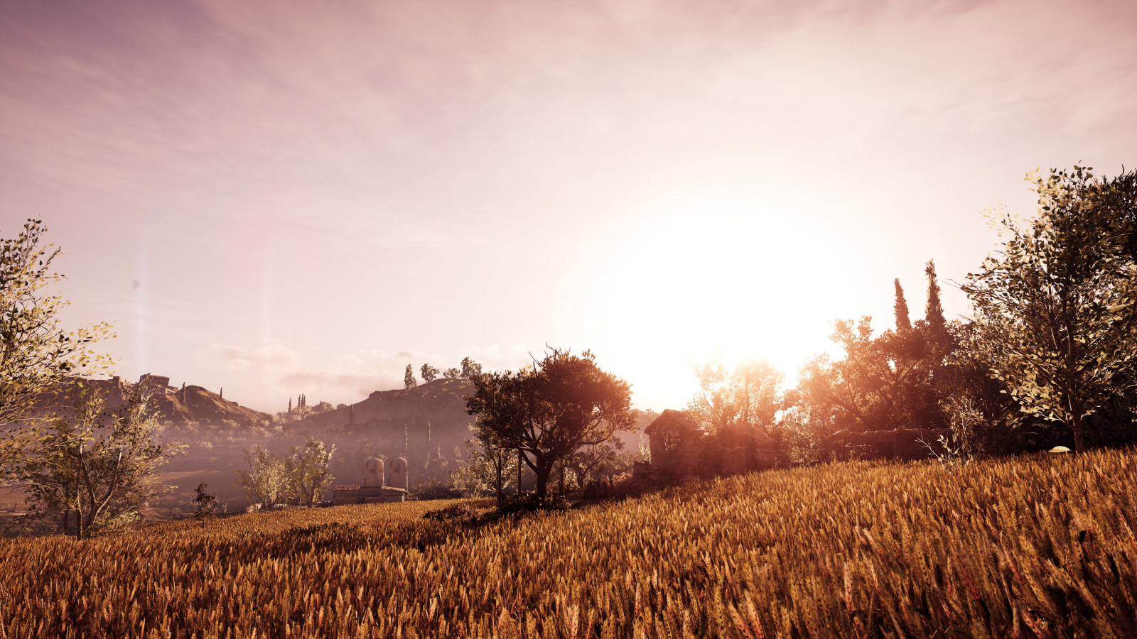 Assassins Creed Odyssey, Snímek obrazovky, Video Game Landscape, západ slunce