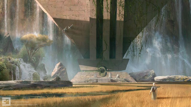 landscape, waterfall, fantasy art, water, rock, jungle landscape, waterfall, fantasy art, water, rock, jungle