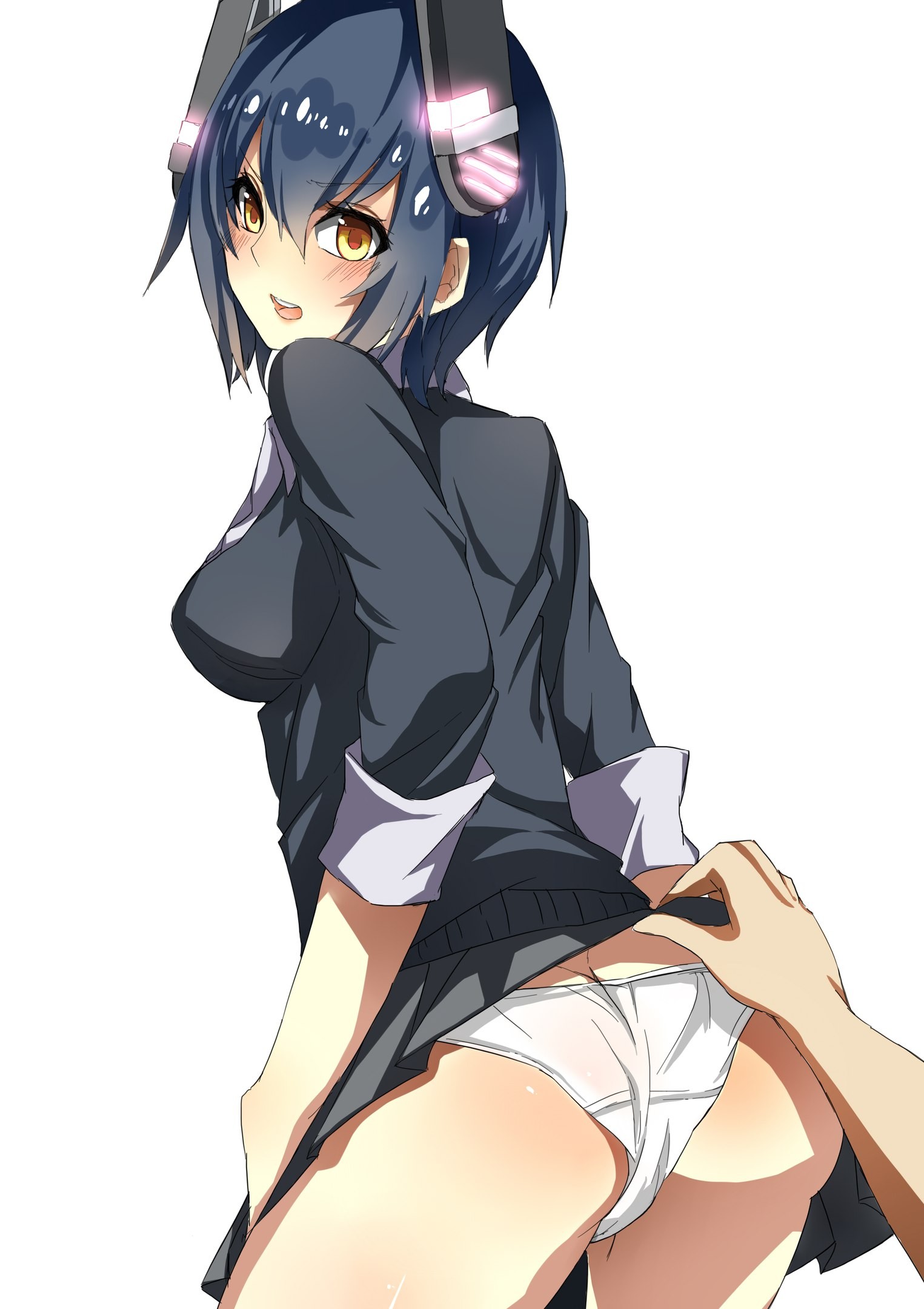 illustrazione, anime, capelli corti, cartone animato, Kantai Collection, capelli neri, mutandine, gonna di sollevamento, Tenryuu KanColle, mangaka