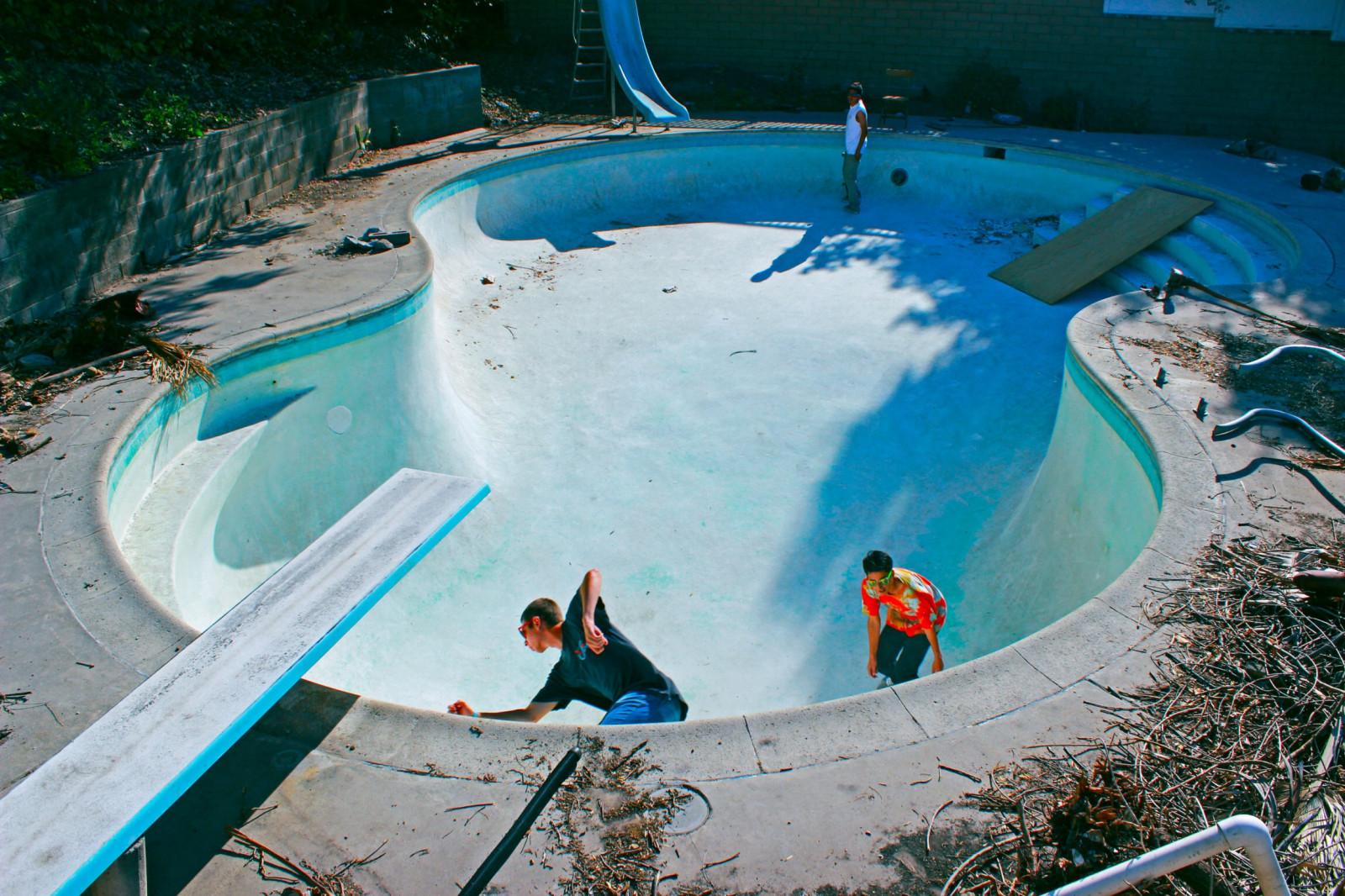 Kalifornie, oslava, bazén, skateboarding, bruslení, vyřezávat, opustit, brusle, skateboard, brusle, bazénová party, Bazarování, Plachtění