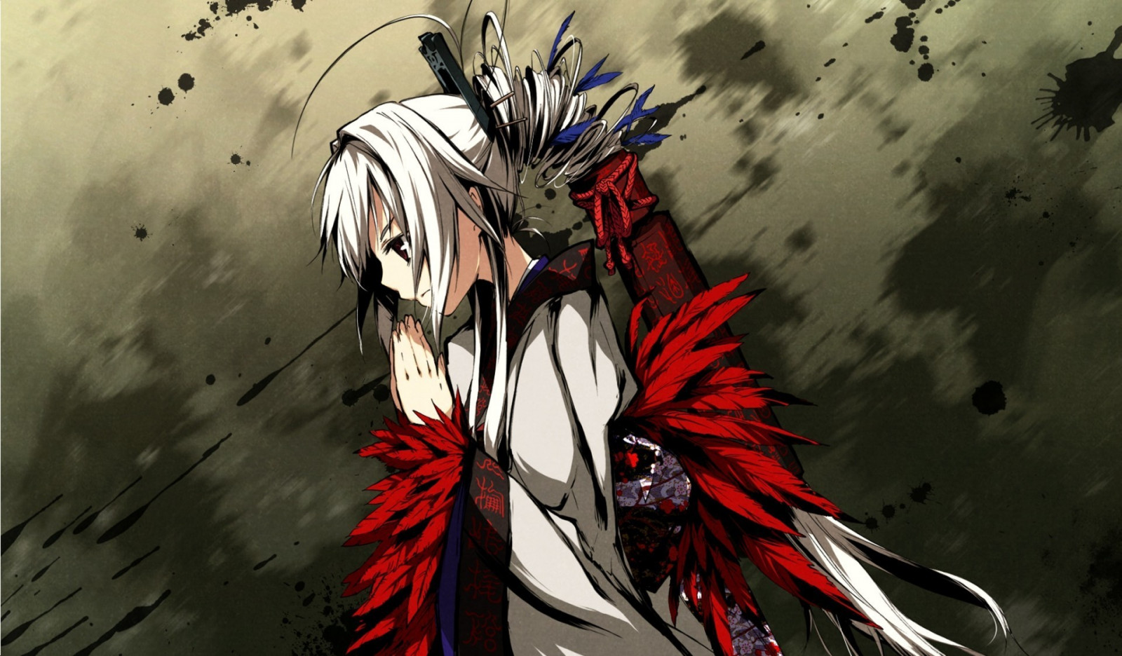 ilustrace, anime, anime dívky, Kajiri Kamui Kagura, Kyougetsu Sakuya, křídlo, Snímek obrazovky, počítač tapeta, fiktivní postava