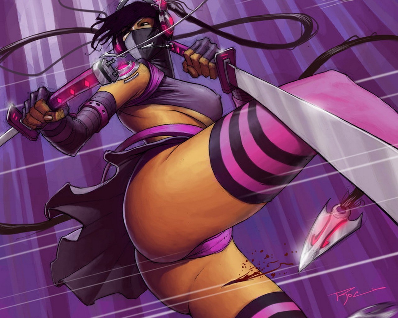 illustratie, vrouw, anime, animemeisjes, ezel, Purper, spotprent, ninjas, hoofdtelefoons, comics, mangaka, stripboek, fictie