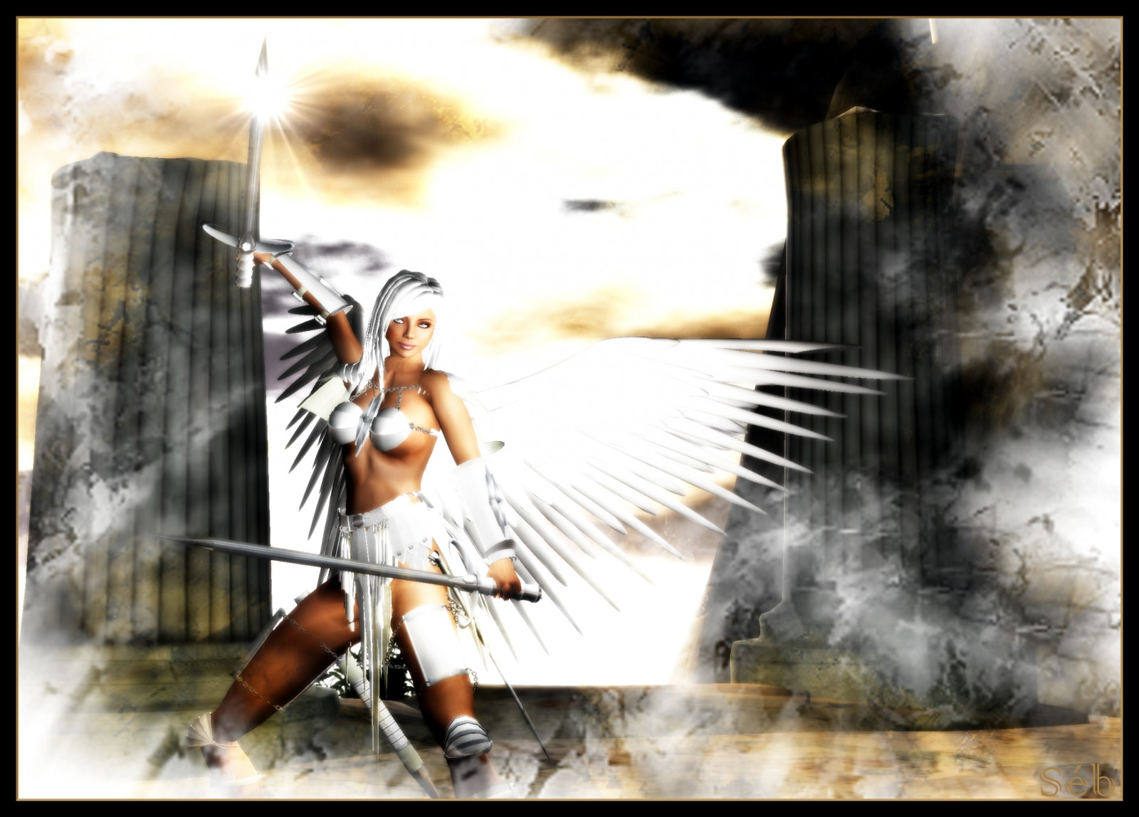 dívka, GIMP, SL, druhý život, meč, Athena, virtuální svět, sakurasands