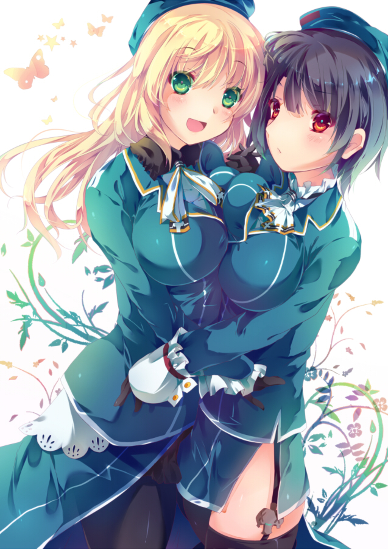 Anime, Anime cô gái, tóc dài, tóc ngắn, vàng, tóc đen, Atago KanColle, Takao KanColle, Bộ sưu tập Kantai, Tác phẩm nghệ thuật, nghệ thuật số, fanart