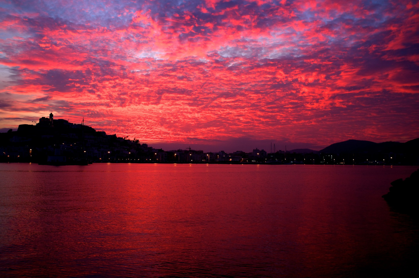 město, světlo, západ slunce, moře, nebe, mrak, hrad, noc, zakalený, ibiza, fujifilmx100