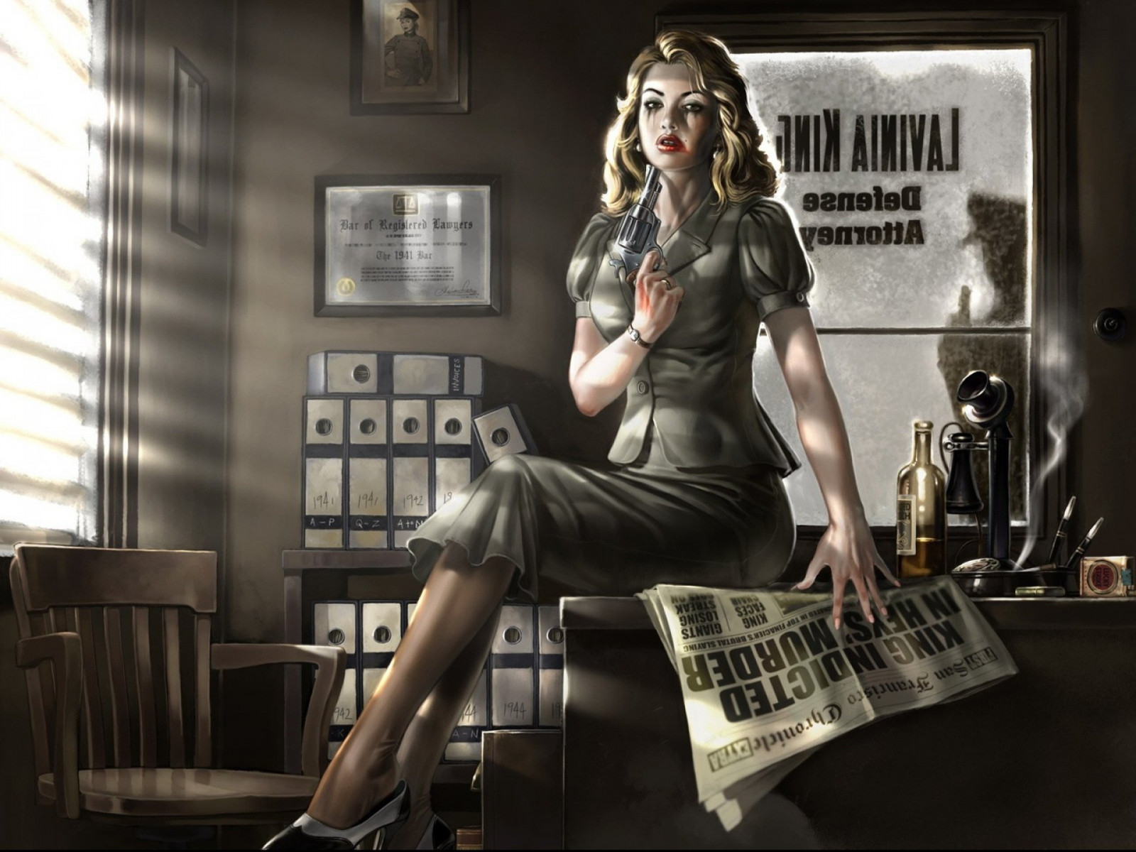1920x1440 px, KUNST, kunstnerisk, kunstværk, blod, mørk, kvinde, pige, piger, pistol, våben, kvinde, Kvinder