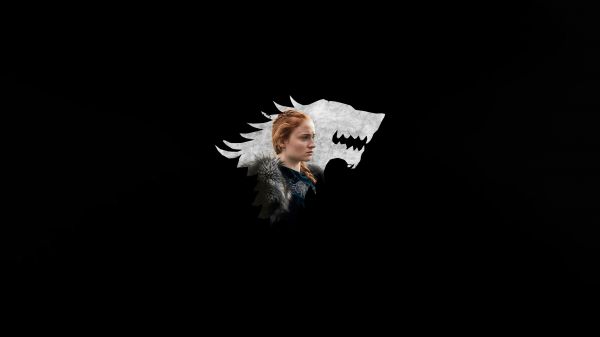 3840x2160 px,Tulen ja jään laulu,mustalla taustalla,Valtaistuinpeli,Sansa Stark,yksinkertainen