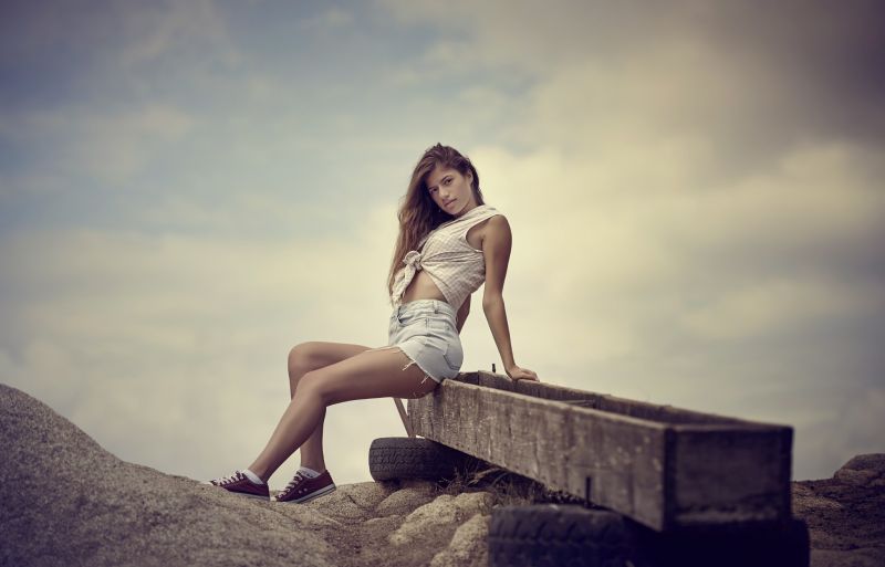 แสงแดด, ผู้หญิง, โมเดล, แนวตั้ง, นั่ง, พระอาทิตย์ตก